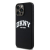 DKNY Custodia rigida per Apple iPhone 15 Pro Max Liquid Silicone White Printed Logo MagSafe, nera