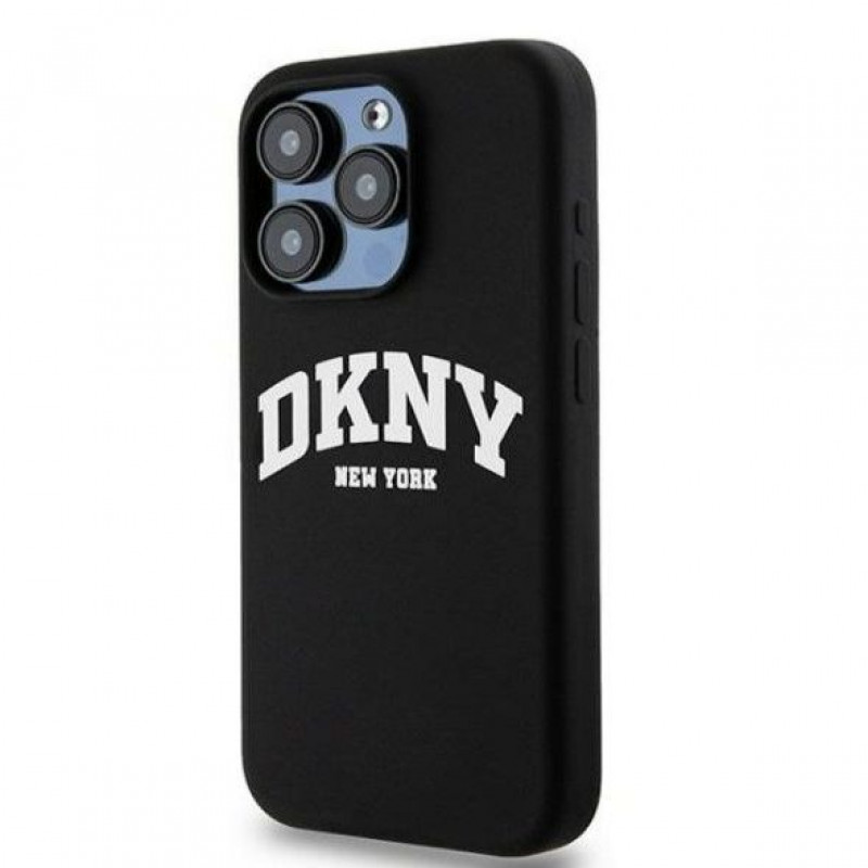 Custodia rigida DKNY Apple iPhone 14 Pro Liquid Silicone bianca con logo stampato MagSafe, nera