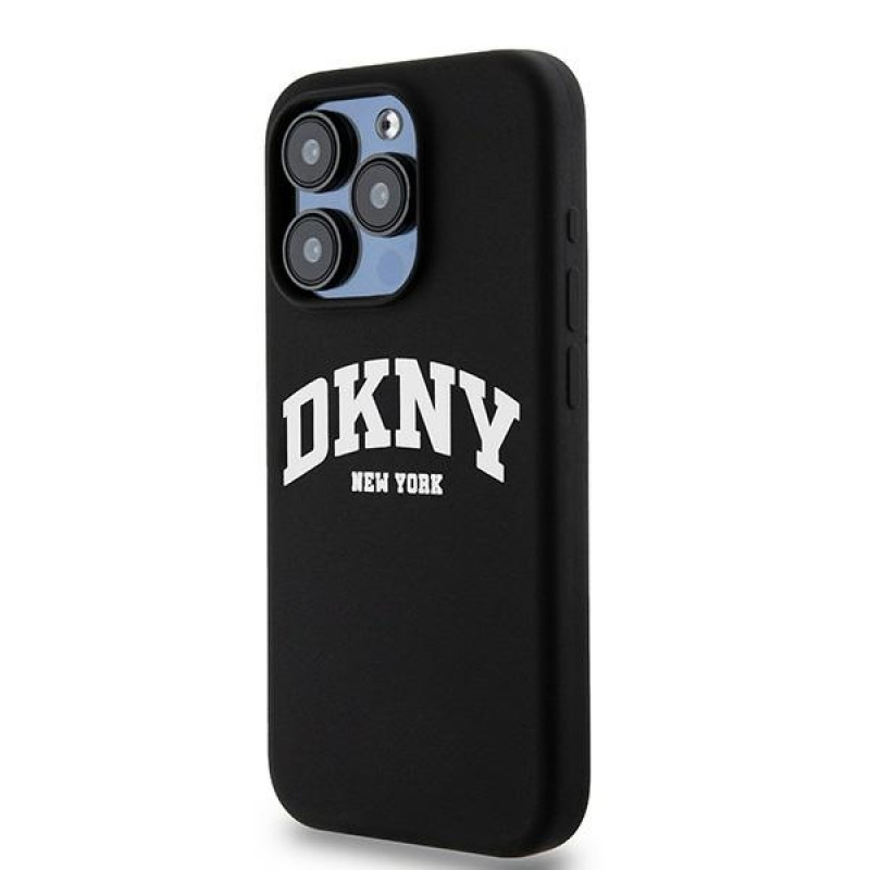 Custodia rigida DKNY Apple iPhone 14 Pro Liquid Silicone bianca con logo stampato MagSafe, nera