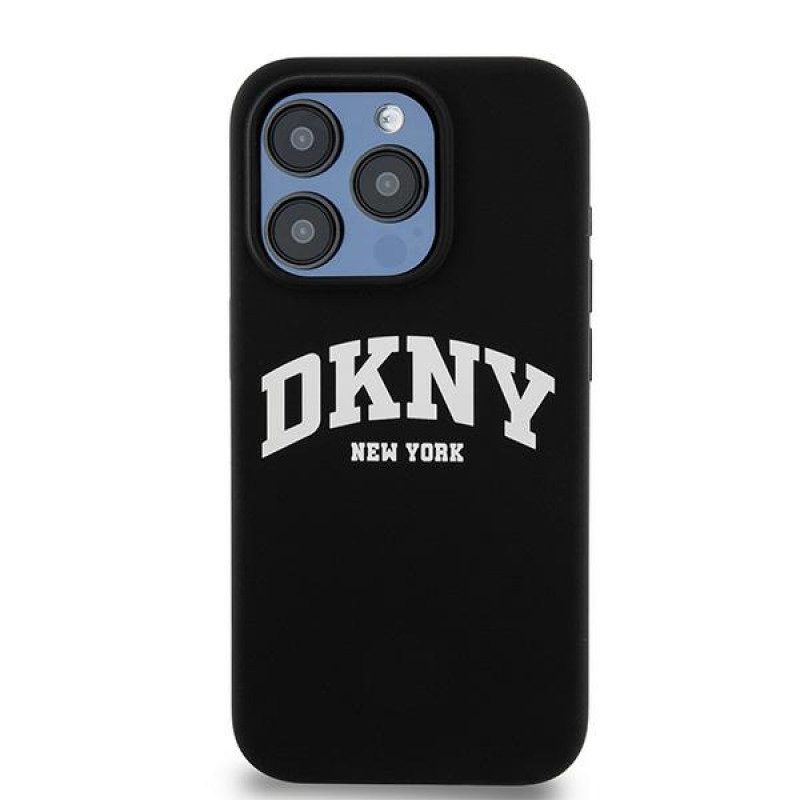 Custodia rigida DKNY Apple iPhone 14 Pro Liquid Silicone bianca con logo stampato MagSafe, nera