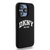 Custodia rigida DKNY Apple iPhone 14 Pro Liquid Silicone bianca con logo stampato MagSafe, nera