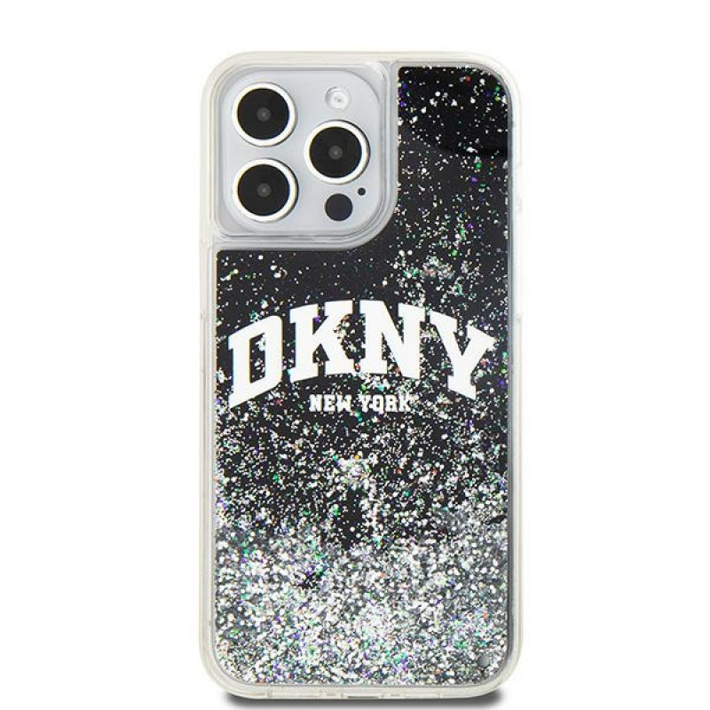 Custodia rigida DKNY per Apple iPhone 15 Pro Max Liquid Glitter Big Logo, nera