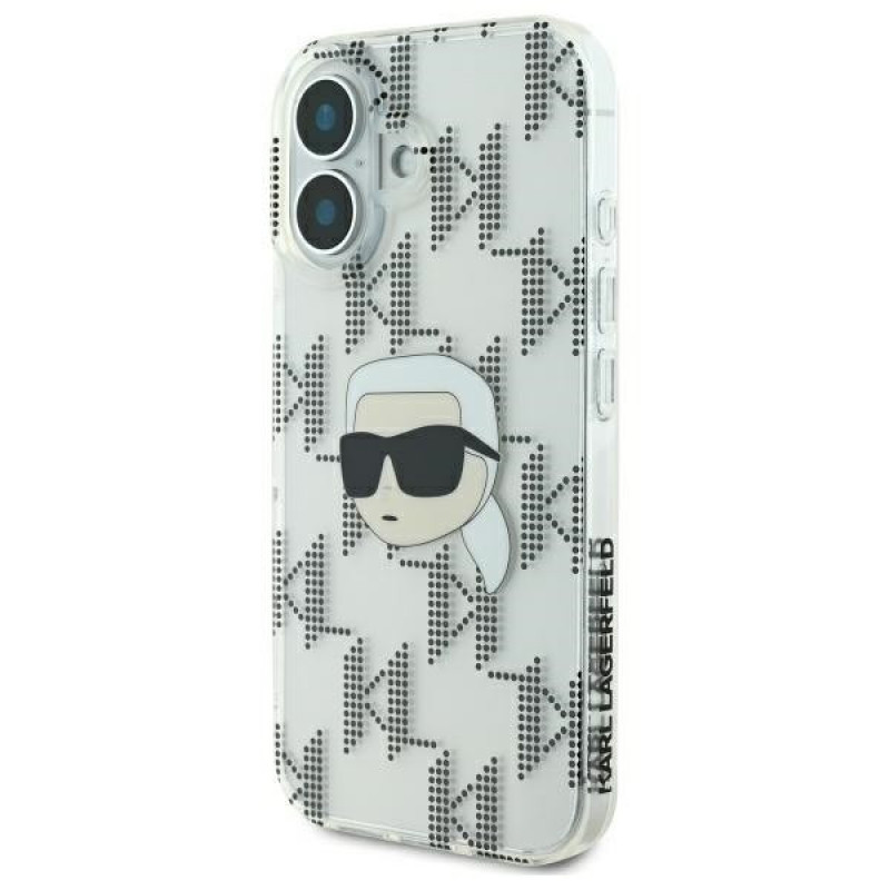 Custodia rigida Karl Lagerfeld per Apple iPhone 16 IML Karl Head Electroplated, trasparente