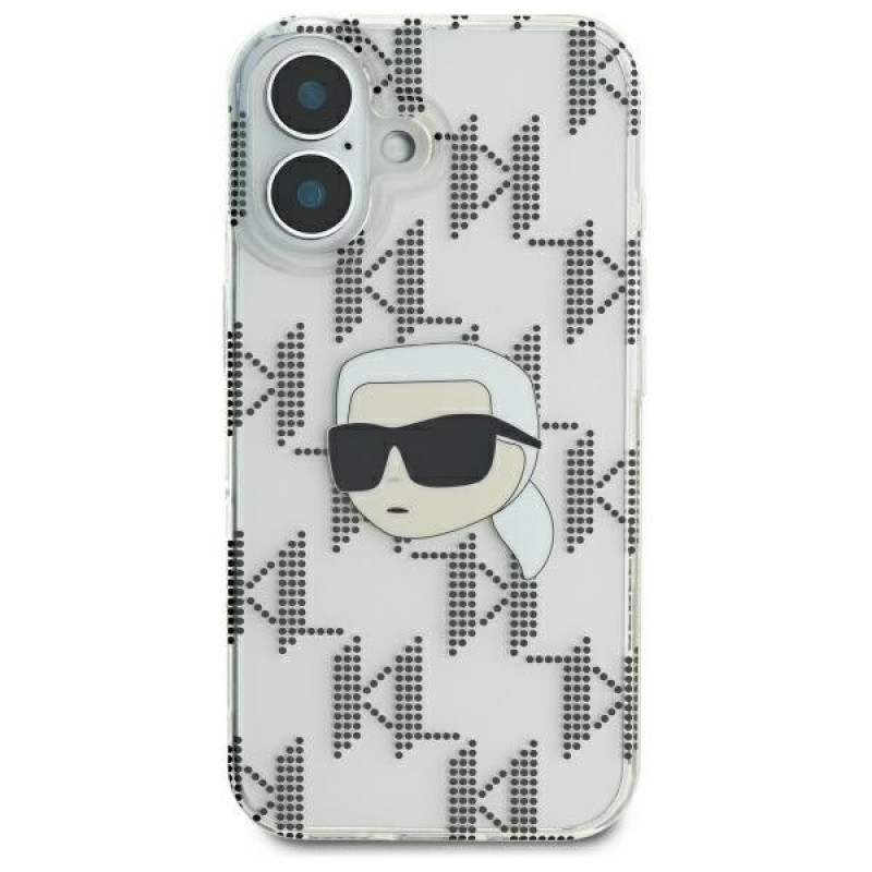 Custodia rigida Karl Lagerfeld per Apple iPhone 16 IML Karl Head Electroplated, trasparente