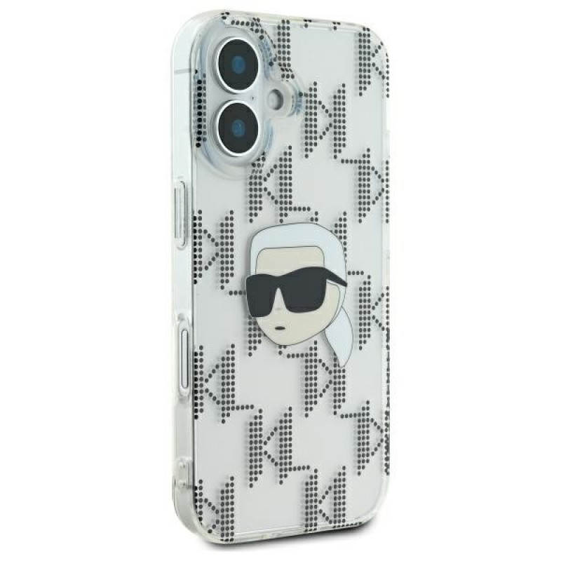 Custodia rigida Karl Lagerfeld per Apple iPhone 16 IML Karl Head Electroplated, trasparente