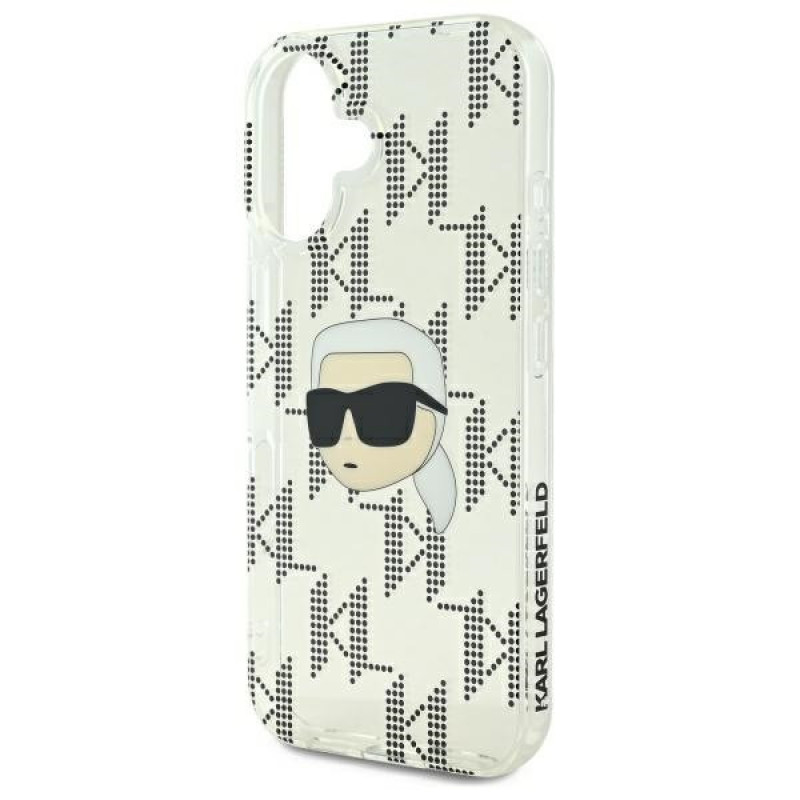 Custodia rigida Karl Lagerfeld per Apple iPhone 16 IML Karl Head Electroplated, trasparente