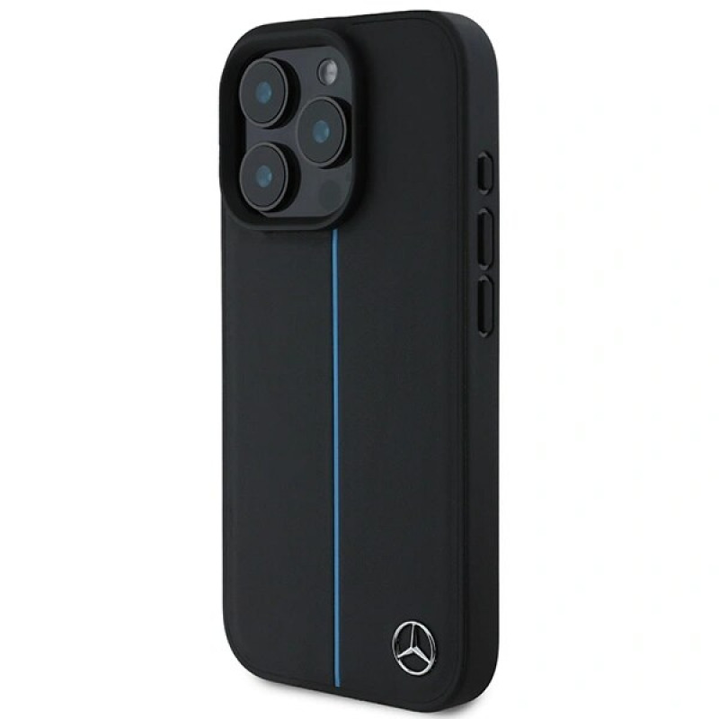 Mercedes MEHMP16L23RURBK Custodia rigida Apple iPhone 16 Pro MB Blue Line Leather MagSafe, nera