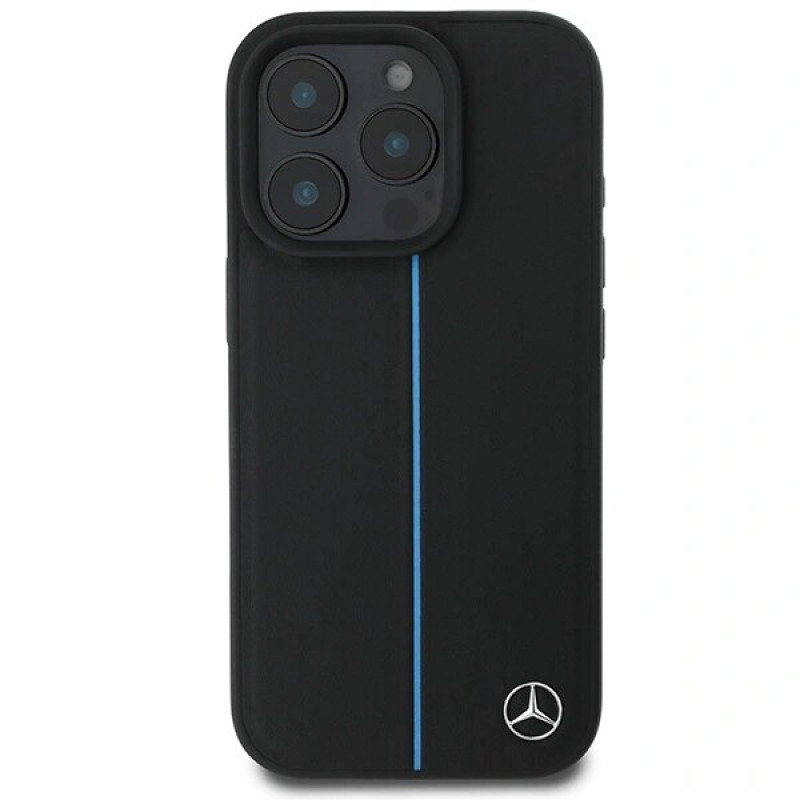 Mercedes MEHMP16L23RURBK Custodia rigida Apple iPhone 16 Pro MB Blue Line Leather MagSafe, nera