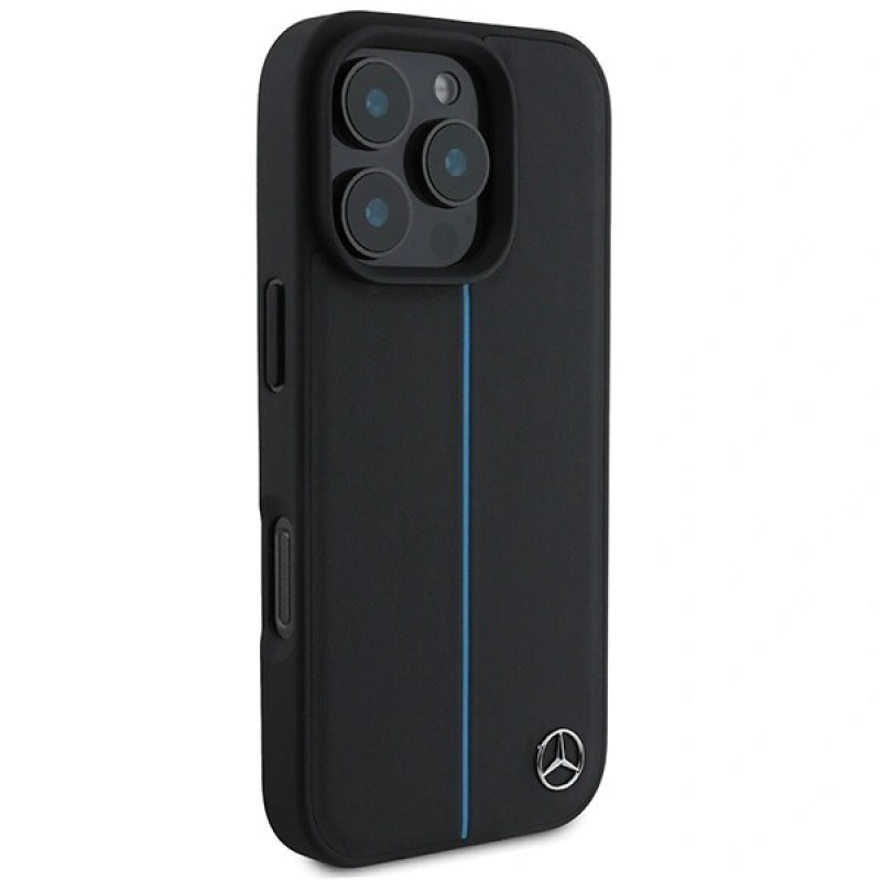Mercedes MEHMP16L23RURBK Custodia rigida Apple iPhone 16 Pro MB Blue Line Leather MagSafe, nera