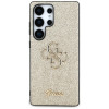 Custodia rigida Guess Fixed Glitter Big 4G Metal Logo per Samsung Galaxy S25 Ultra, oro