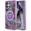 Custodia MagSafe Guess Glitter Flowers Triangle Buttons per Samsung Galaxy S25 Ultra, viola