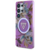 Custodia MagSafe Guess Glitter Flowers Triangle Buttons per Samsung Galaxy S25 Ultra, viola