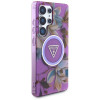 Custodia MagSafe Guess Glitter Flowers Triangle Buttons per Samsung Galaxy S25 Ultra, viola