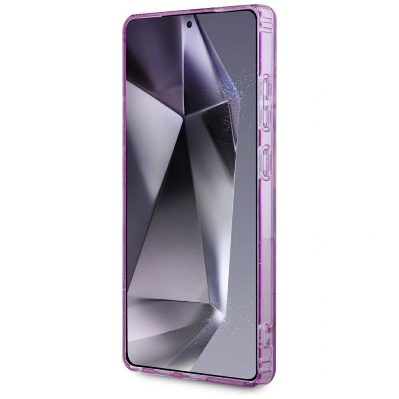 Custodia MagSafe Guess Glitter Flowers Triangle Buttons per Samsung Galaxy S25 Ultra, viola