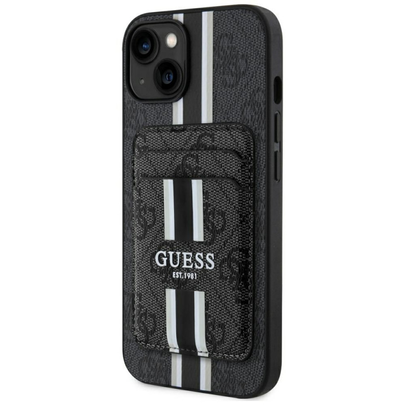 Custodia con portafoglio MagSafe Guess 4G Stripes per Apple iPhone 15, nera
