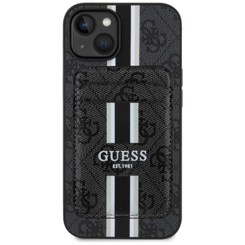 Custodia con portafoglio MagSafe Guess 4G Stripes per Apple iPhone 15, nera