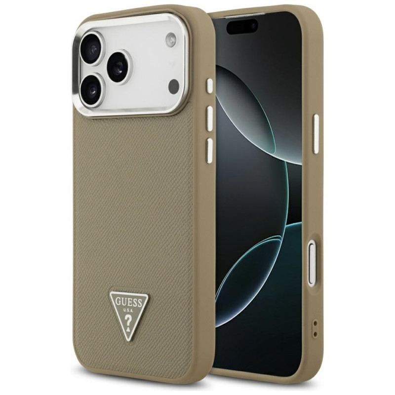 Custodia rigida MagSafe Grained Triangle Logo Guess per Apple iPhone 17 Pro Max, marrone