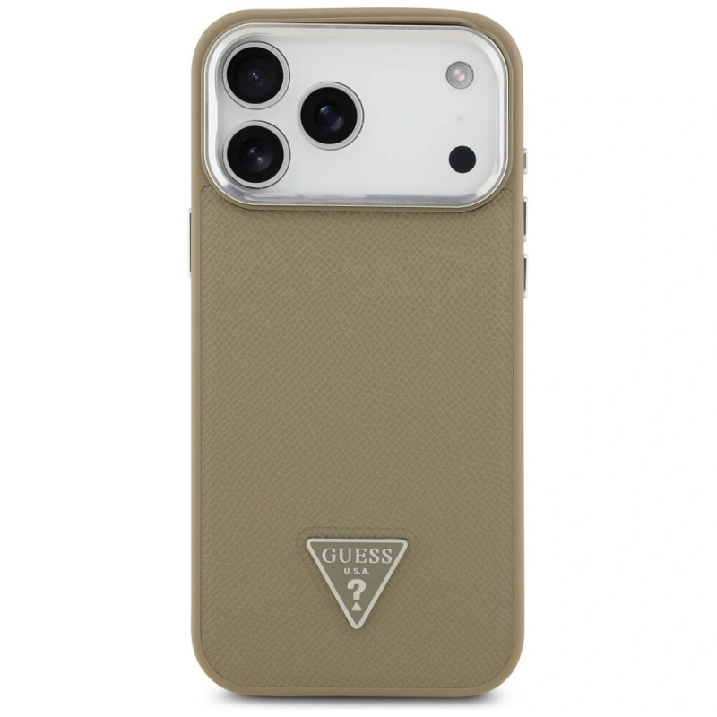 Custodia rigida MagSafe Grained Triangle Logo Guess per Apple iPhone 17 Pro Max, marrone