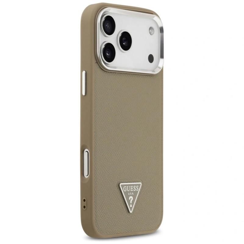 Custodia rigida MagSafe Grained Triangle Logo Guess per Apple iPhone 17 Pro Max, marrone