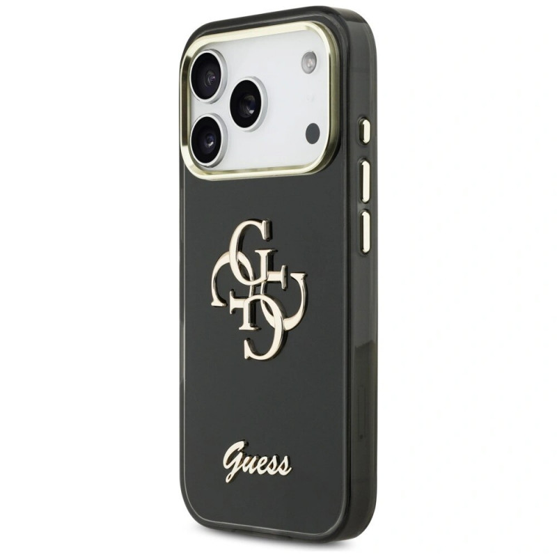 Custodia rigida in metallo Guess GUE5344 IML 4G Script per Apple iPhone 17 Pro Max, nera