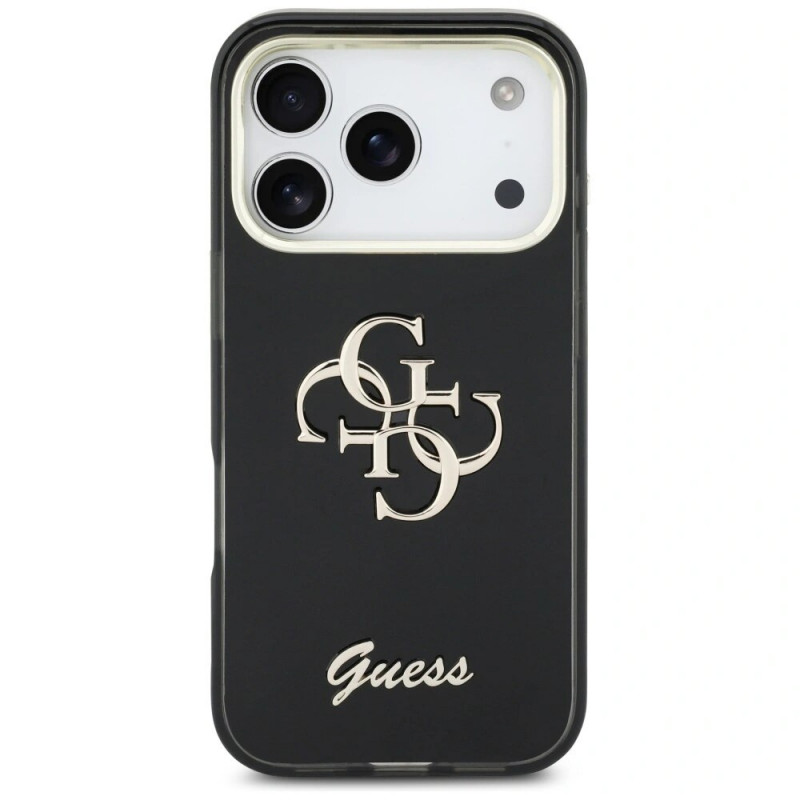 Custodia rigida in metallo Guess GUE5344 IML 4G Script per Apple iPhone 17 Pro Max, nera