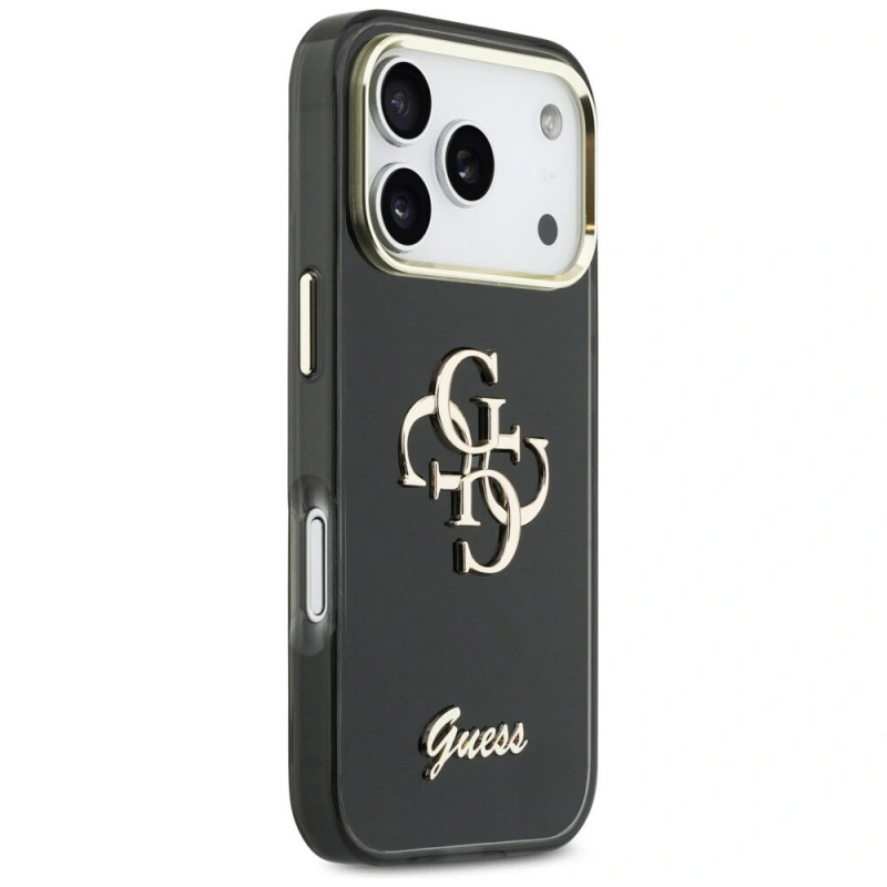 Custodia rigida in metallo Guess GUE5344 IML 4G Script per Apple iPhone 17 Pro Max, nera