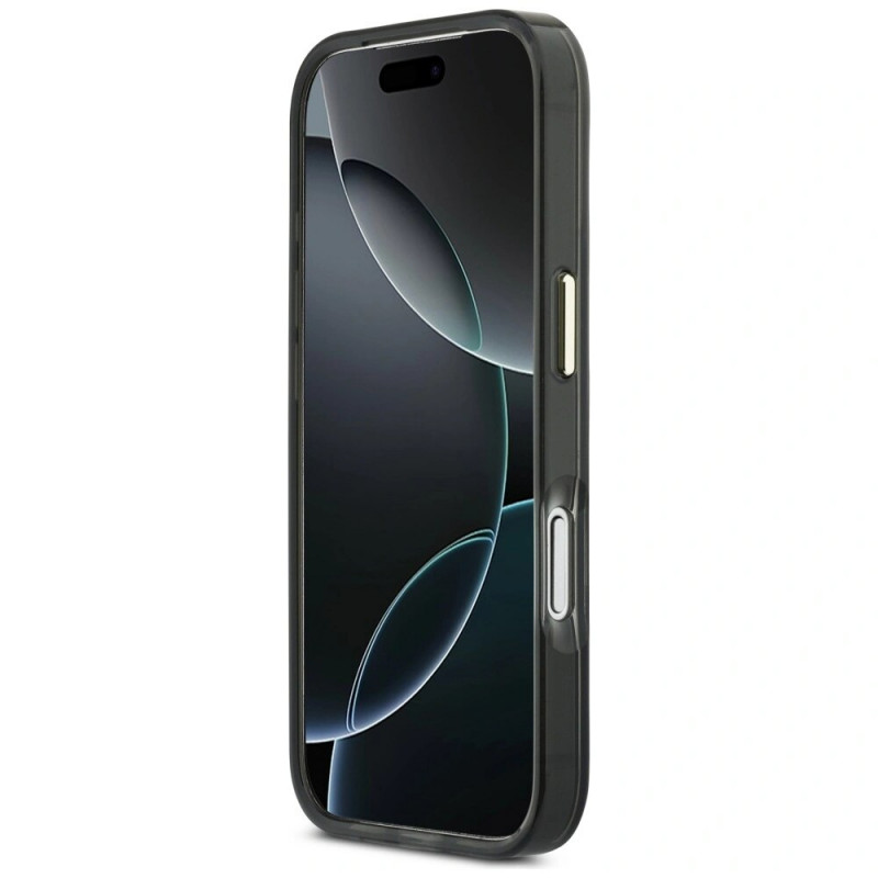 Custodia rigida in metallo Guess GUE5344 IML 4G Script per Apple iPhone 17 Pro Max, nera