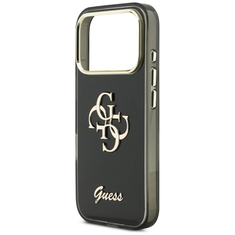 Custodia rigida in metallo Guess GUE5344 IML 4G Script per Apple iPhone 17 Pro Max, nera