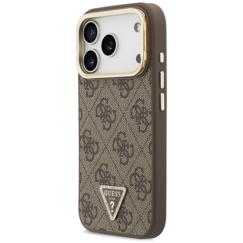 Custodia MagSafe Guess 4G PU Triangle Logo & Stand Camera per Apple iPhone 18 Pro Max / 17 Pro Max, marrone