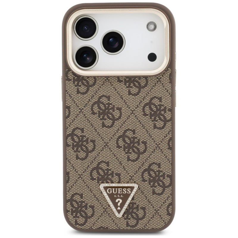 Custodia MagSafe Guess 4G PU Triangle Logo & Stand Camera per Apple iPhone 18 Pro Max / 17 Pro Max, marrone