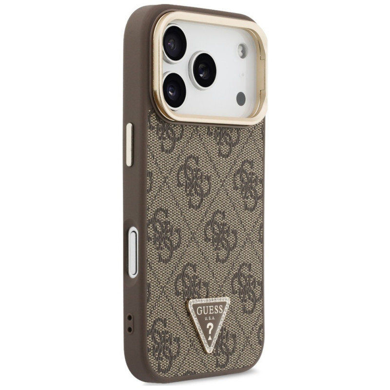 Custodia MagSafe Guess 4G PU Triangle Logo & Stand Camera per Apple iPhone 18 Pro Max / 17 Pro Max, marrone
