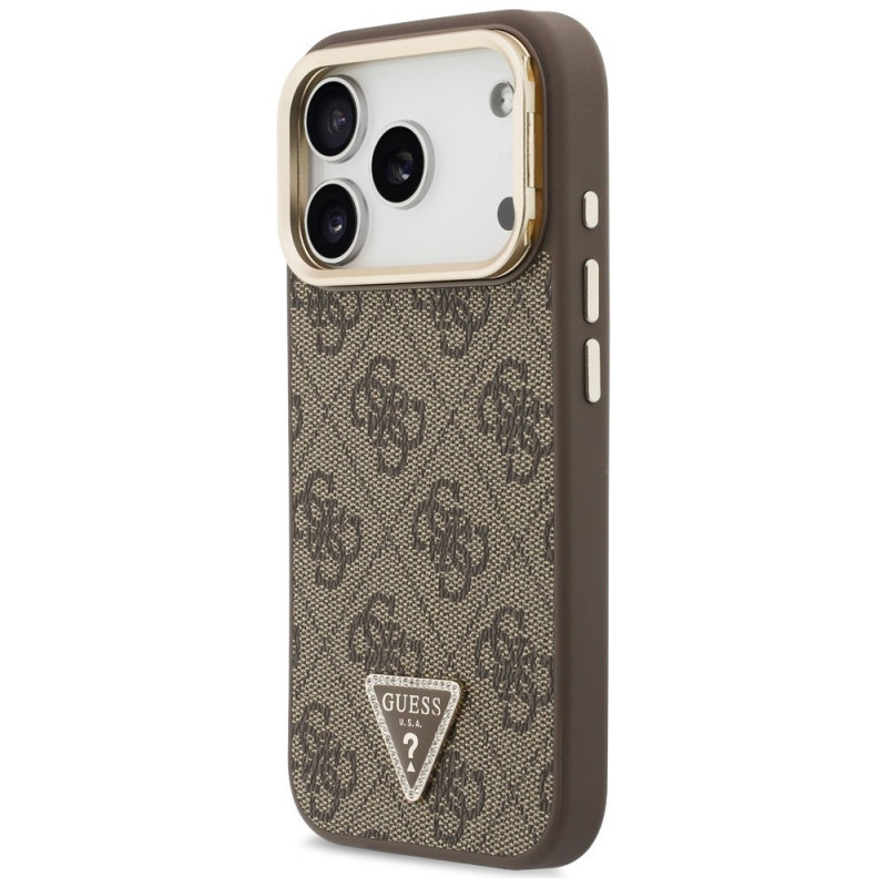 Custodia MagSafe Guess 4G PU Triangle Logo & Stand Camera per Apple iPhone 18 Pro / 17 Pro, marrone