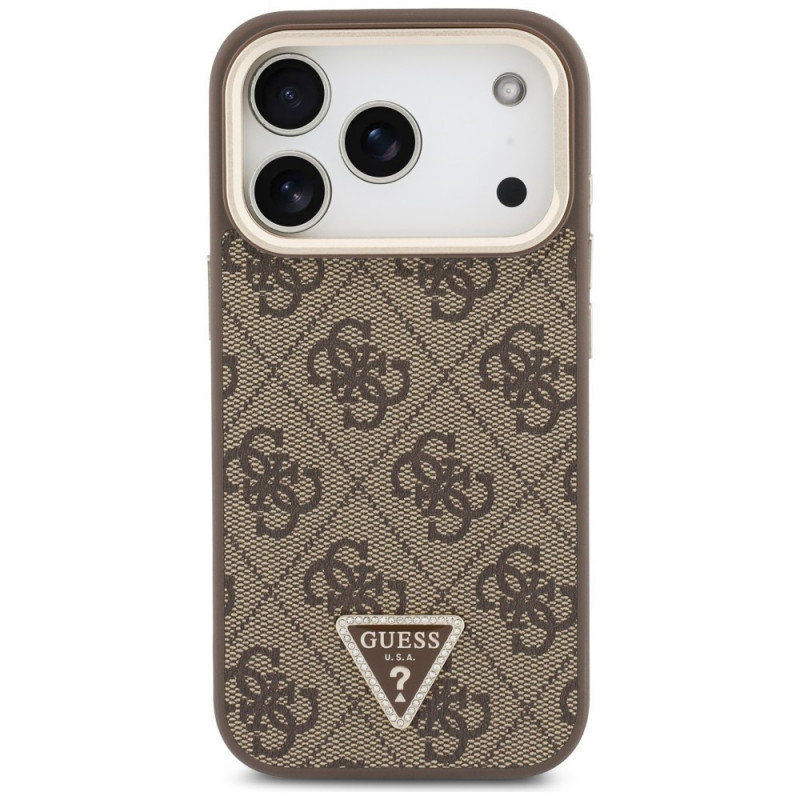 Custodia MagSafe Guess 4G PU Triangle Logo & Stand Camera per Apple iPhone 18 Pro / 17 Pro, marrone