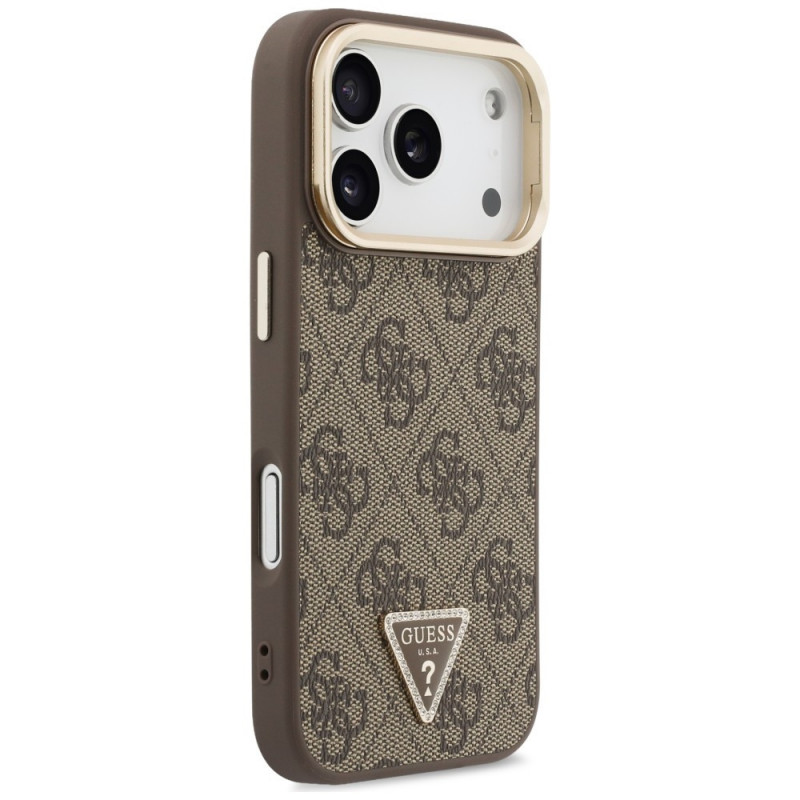 Custodia MagSafe Guess 4G PU Triangle Logo & Stand Camera per Apple iPhone 18 Pro / 17 Pro, marrone