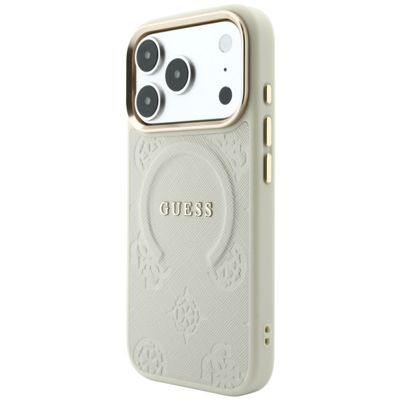 Custodia MagSafe Guess Saffiano Peony & Ring per Apple iPhone 18 Pro / 17 Pro, beige