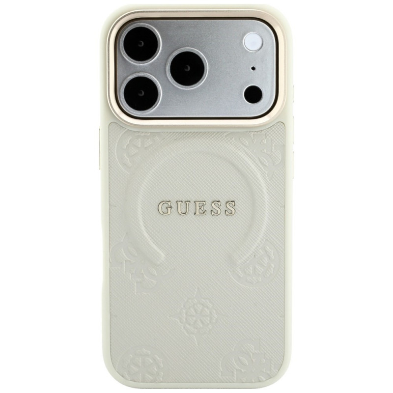 Custodia MagSafe Guess Saffiano Peony & Ring per Apple iPhone 18 Pro / 17 Pro, beige