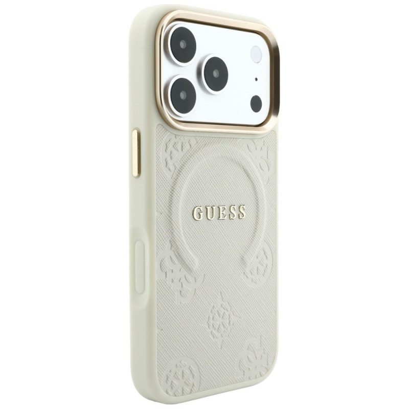 Custodia MagSafe Guess Saffiano Peony & Ring per Apple iPhone 18 Pro / 17 Pro, beige