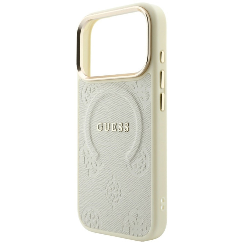 Custodia MagSafe Guess Saffiano Peony & Ring per Apple iPhone 18 Pro / 17 Pro, beige