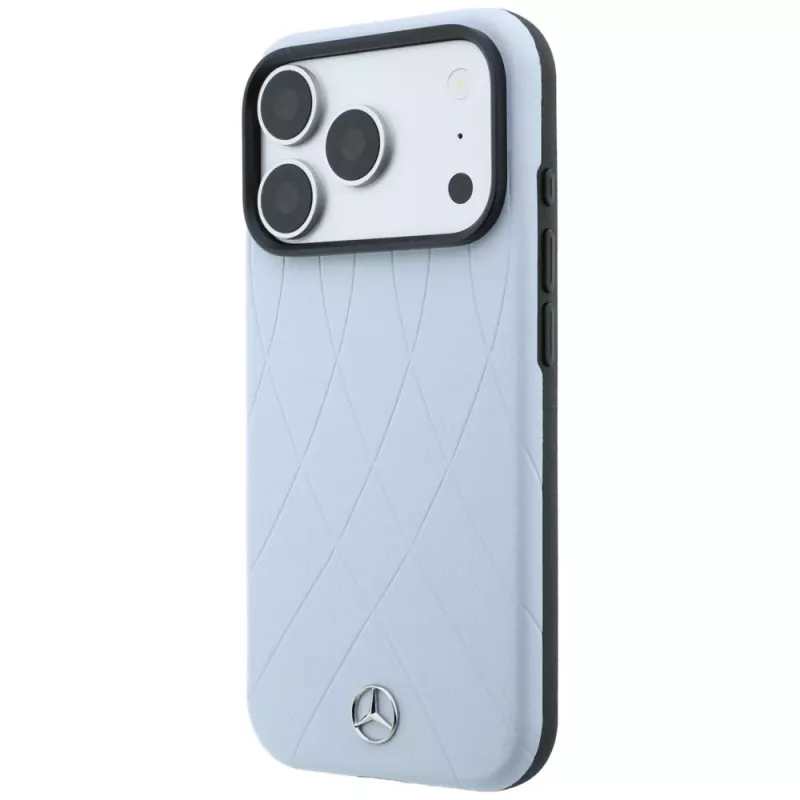 Custodia MagSafe Mercedes Mer008911 in pelle con linee incrociate antracite per Apple iPhone 18 Pro / 17 Pro, blu