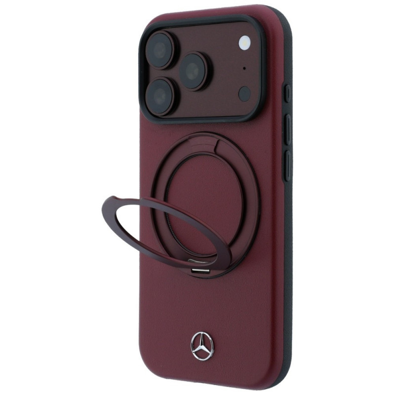Custodia MagSafe in pelle con anello di supporto Mercedes-Benz per Apple iPhone 18 Pro / 17 Pro, bordeaux