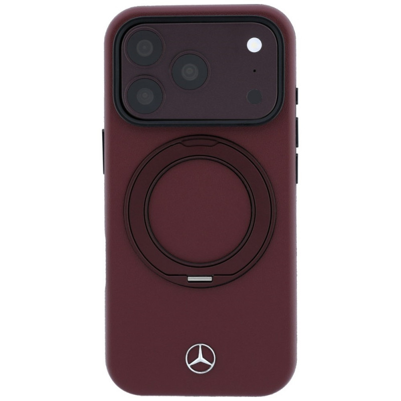 Custodia MagSafe in pelle con anello di supporto Mercedes-Benz per Apple iPhone 18 Pro / 17 Pro, bordeaux