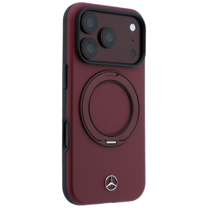 Custodia MagSafe in pelle con anello di supporto Mercedes-Benz per Apple iPhone 18 Pro / 17 Pro, bordeaux