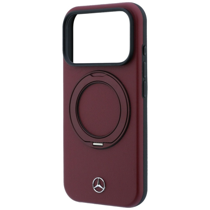 Custodia MagSafe in pelle con anello di supporto Mercedes-Benz per Apple iPhone 18 Pro / 17 Pro, bordeaux