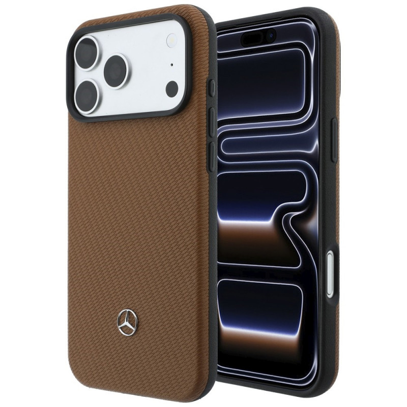 Set custodia MagSafe in pelle con motivo Grill Pattern e portacarte Mercedes-Benz per Apple iPhone 18 Pro Max / 17 Pro Max, cammello