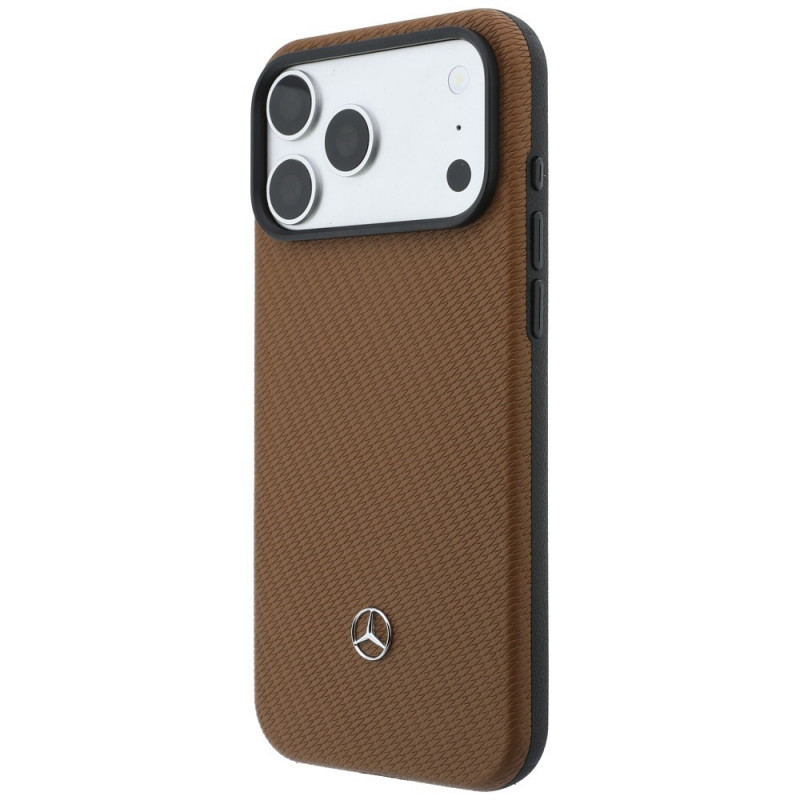 Set custodia MagSafe in pelle con motivo Grill Pattern e portacarte Mercedes-Benz per Apple iPhone 18 Pro Max / 17 Pro Max, cammello