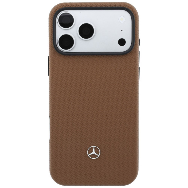 Set custodia MagSafe in pelle con motivo Grill Pattern e portacarte Mercedes-Benz per Apple iPhone 18 Pro Max / 17 Pro Max, cammello
