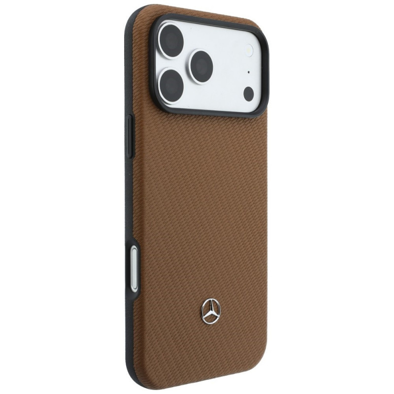 Set custodia MagSafe in pelle con motivo Grill Pattern e portacarte Mercedes-Benz per Apple iPhone 18 Pro Max / 17 Pro Max, cammello