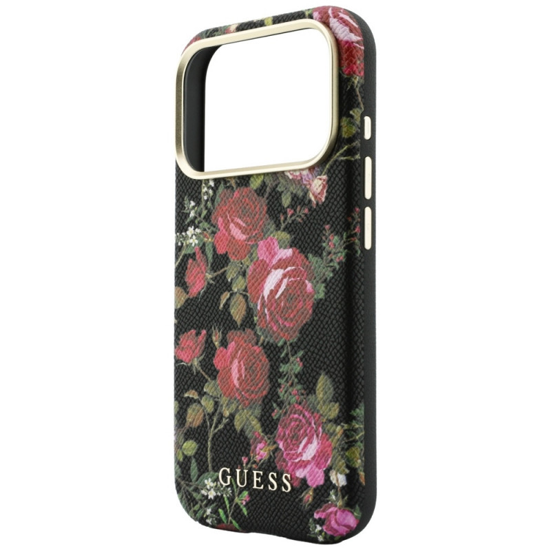 Custodia MagSafe Guess Blossom Roses Print per Apple iPhone 18 Pro / 17 Pro, nera