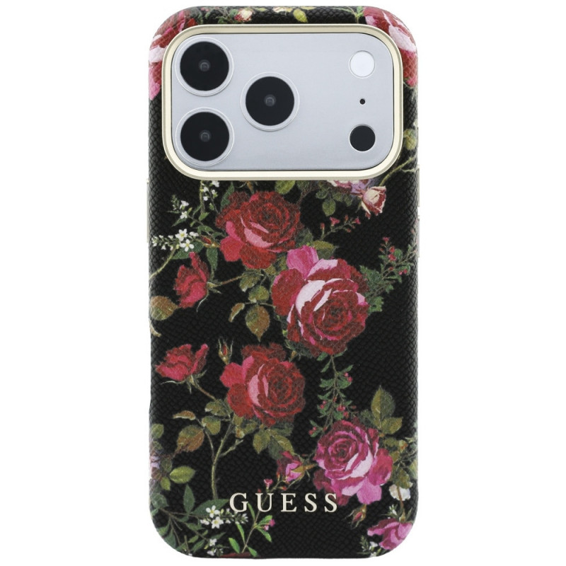 Custodia MagSafe Guess Blossom Roses Print per Apple iPhone 18 Pro Max / 17 Pro Max, nera