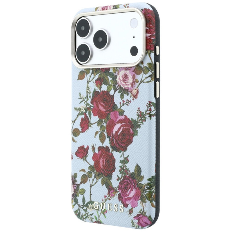 Custodia MagSafe Guess GUE6026 Blossom Roses Print per Apple iPhone 18 Pro / 17 Pro, blu
